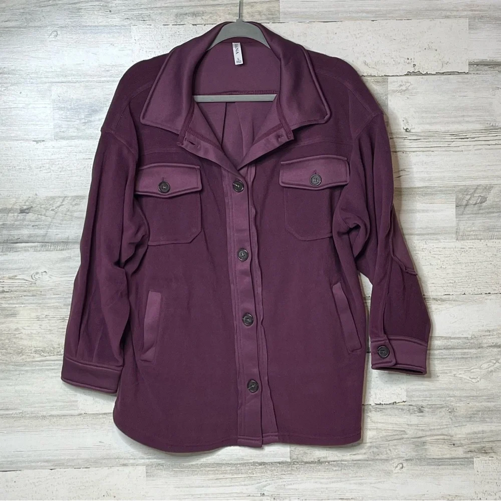 NWOT Zenana Cozy in the Cabin Fleece Shacket with Patch Elbows - Plum - Picture 2 of 8